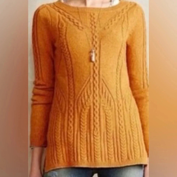 Anthropologie SPARROW‎ Cable Print Mustard Yellow Tunic Sweater. Size Medium. - Picture 3 of 11
